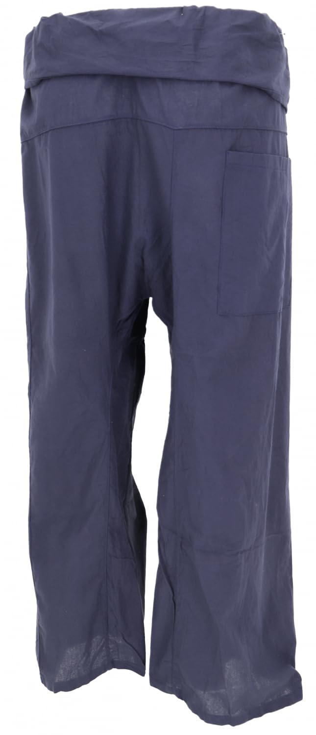 GURU-SHOP, Pantalón de Pesca Tailandés de Algodón, Pantalón Envolvente, Pantalón de Yoga, M/L Azul Marino, Tamaño:One Size, 3/4 Fisherman Hosen