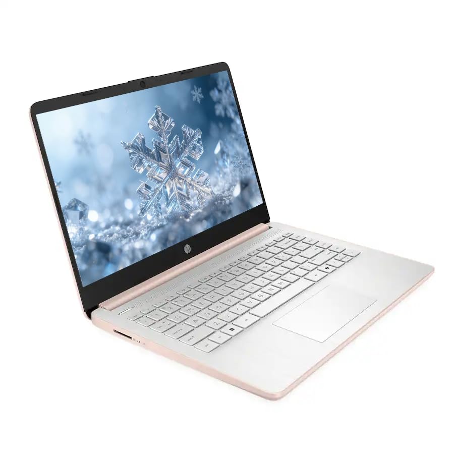 Image of HP 14 inch Business Laptop, 1-Year Office 365 with Copilot AI, 4GB RAM 64GB SSD, Dual-Core Intel Processor, Windows 11, Rose Gold