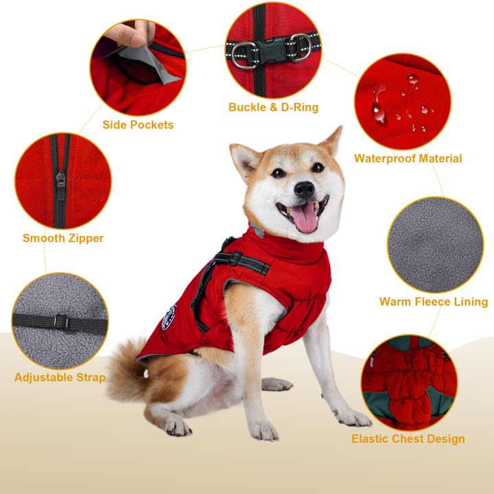 Hundemantel, Winter Hundejacke Wasserdicht Winddichte mit bauchschutz, Outdoor Hunde Wintermantel Hundeweste mit Fleece Gefütterte Reflektierend für Kleine Mittelere und Große Hunde