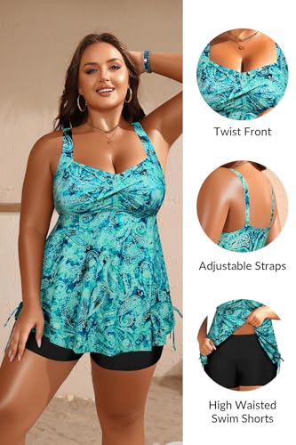 Image of Aqua Eve Women Plus Size Tankini Swimsuit Two Piece Flowy Swimdress Bathing Suits with Shorts