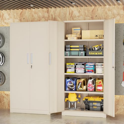 Image of INTERGREAT Tall Metal Storage Cabinet, 72 inch Locking Steel Cabinet with Door and Shelves, Utility Cabinets for Office, Garage,Home,(Gray)