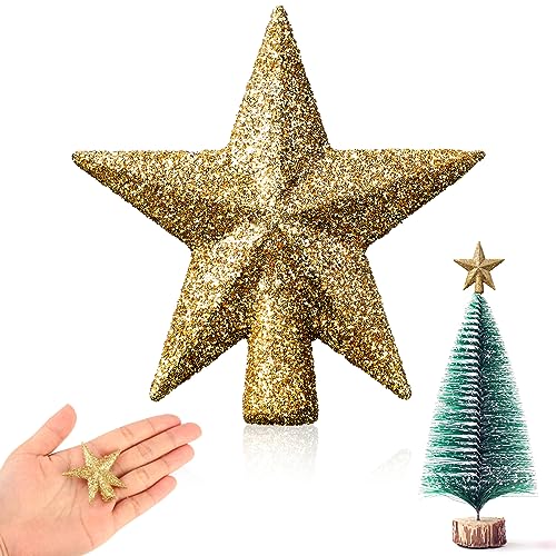 Hanaive Christmas Tree Topper Mini Star Small,Gold,1.77 Inch,Glitter