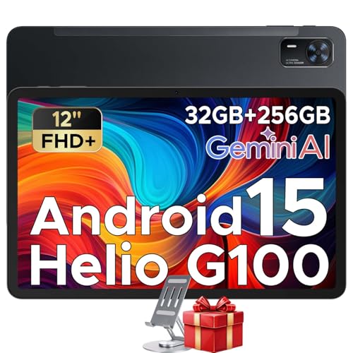 Doogee Tab E3+ Tablet 12 Pollici Helio G100, Android 15 Gaming Tablet Con Sim 2.4K 7.5Mm, 32GB+256GB, 8800Mah 18W Otg 4G Lte, Dual Card Slots Wifi 2.4G/5G, 13MP+5MP, 90Hz Quattro Altoparlanti, Nero