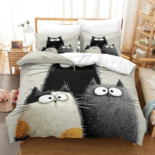 Housse de Couette Chat 135x200 cm avec Parure de Lit Microfibre pour Fille