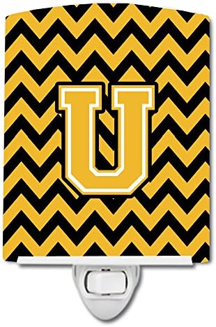 Caroline's Treasures CJ1053-UCNL Letter U Chevron Black and Gold Ceramic Night Light Compact, UL-Certified, Ideal for Bedroom, Bathroom, Nursery, Hallway, Kitchen, 6x4x3, Multicolor image 2