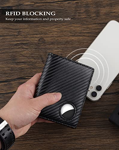 Image of Swallowmall AirTag Wallet Mens RFID Blocking Genuine Leather Bifold Men's Wallet For air tag with 2 ID Window 11 Card Holders Vertical BlackStripe(Airtag Not included)