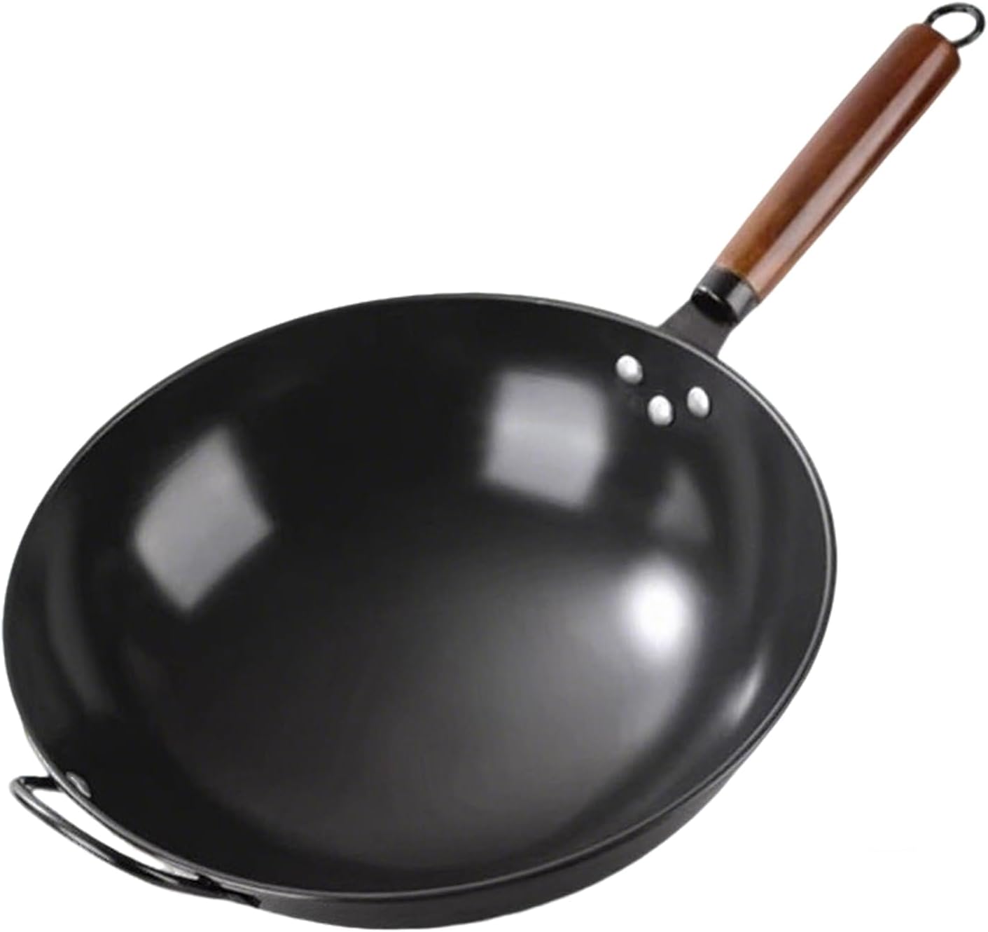 Wok de acero al carbono tradicional con mango de madera miniatura 1