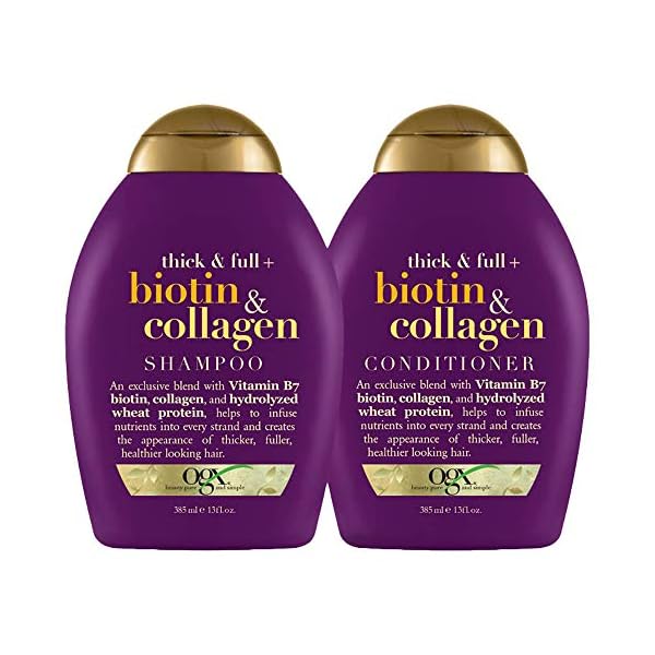 OGX Thick & Full + Biotin & Collagen Shampoo & Conditioner Set, (packaging may vary), Purple, 13 Fl Oz (Pack of 2)