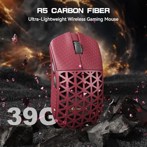 Image of R5Ultra 8K Carbon Fiber Wireless Gaming Mouse with 42000 DPI -PAW3950 MAX Sensor -39g Ultra-Lightweight-Nordic 52840 MCU Chip-Wired /BT /2.4GHz Wirelss Programmable Mouse Tape for PC /Mac (Red)