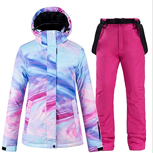 Ez4garden Ensemble veste et pantalon de ski pour femme avec imprimé coloré, coupe-vent, imperméable, chaud et épais - rose - Taille S Cover