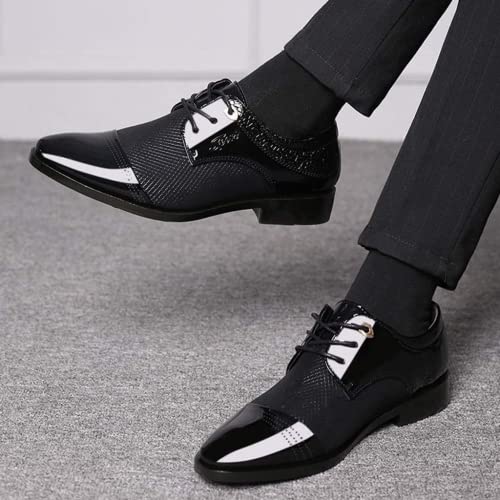HINDOLA Men's Business Shoes Classic Black Patent Fashion Wedding Suit Shoes Leather Modern Formal Oxfords Lace Up Shoes for Men4