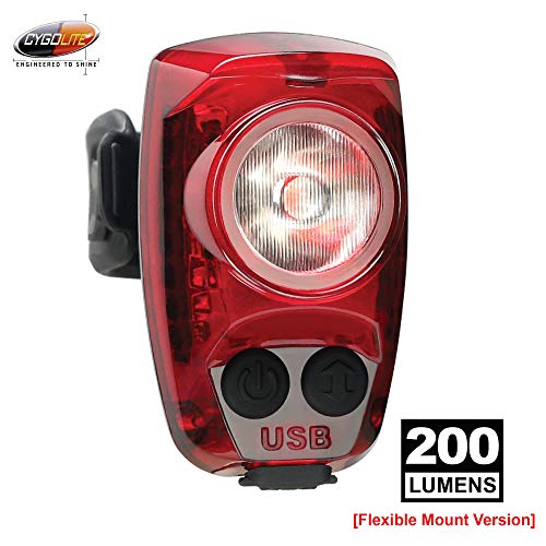 CYGOLITE Hotshot Pro– 200 Lumen Bike Tail Light [FLEXIBLE MOUNT TYPE]– 6 Night