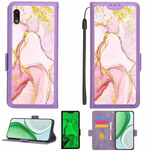 Aroepurt Case Compatible for Zuum Desbloqueado Stellar M1 Phone Case Flip Cover [with Tempered Glass Screen Protector][RFID Blocking][Gold Glitter+Luminous] LPT-FDL