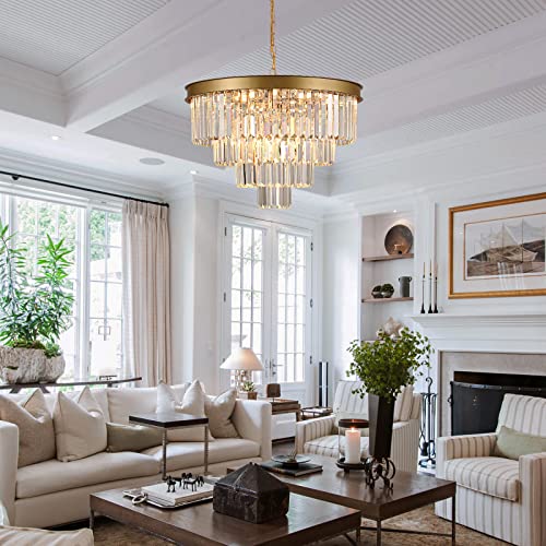 Image of Modern Gold Crystal Chandelier 24 inchLiving Room Chandeliers Light Fixture