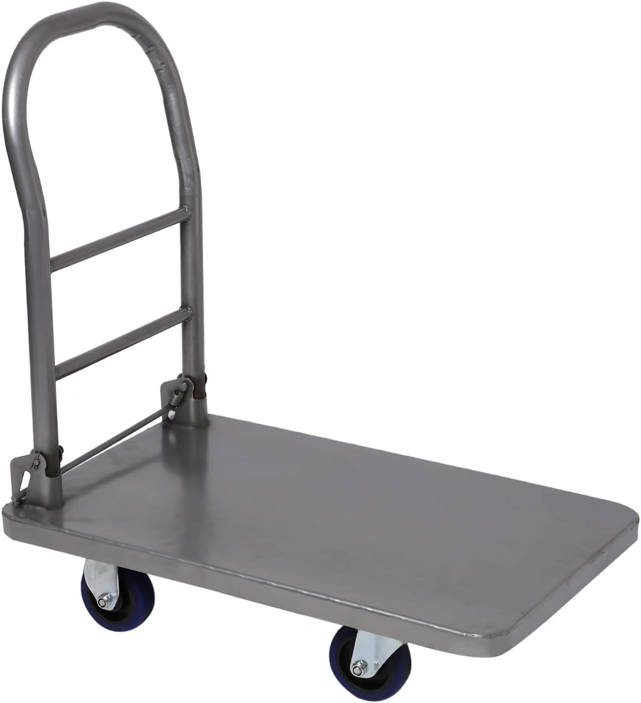 BIGAPPLE 300kg Capacity MS Foldable Platform Trolley with Powder Coating for Heavy Weight/Material Handling Goods Trolly for Home, Office & Warehouse - 60cm x 90cm (5" Wheel/Silver)-Pack of 1