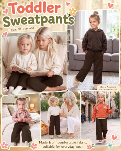 Image of Toddler Girls Wide Leg Pants | Baby Girls Sweatpants, Baggy Drawstring Pants with Pockets, Open Bottom Joggers, Back to School Trousers, for Kids 18M-5T