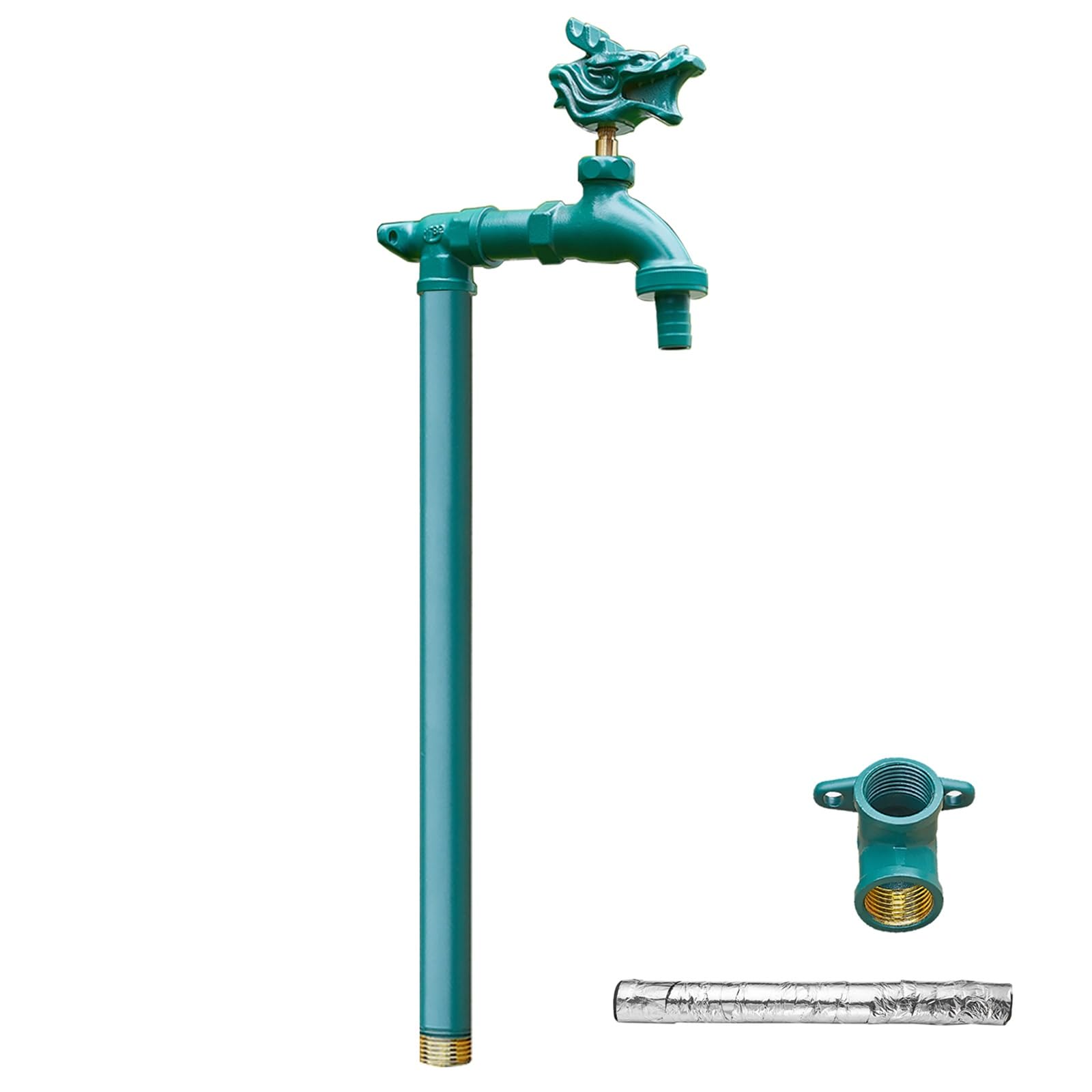 WOTZOV Faucet Water Column,Outdoor Garden Water Column With Dragon Faucet - 24In All-Copper Antifreeze Freestanding Watering Solution For Irrigation，Green 80cm/31in