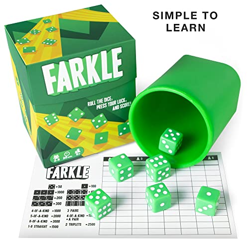 Farkle: The Family Dice Game | Fun Dice Game For Game Nights | 1 Cup & Dice | 1 Player Game & 75 Scorecard Bundle #TOP6