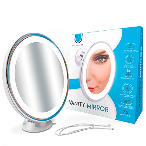 U Reflect 7X Magnifying Lighted Makeup Mirror, Bathroom Vanity Mirror...