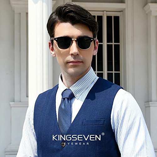 Image of KINGSEVEN Handmade 2023 Black Walnut Wooden Sunglasses Men Polarized UV400 Protection Semi-Rimless Retro Eyewear Women Oculos