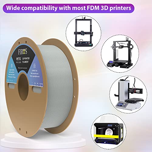 Firos Petg 3D Printer Filament, 1Kg(2.2Lbs) Spool Petg Filament 3D Printing Filament, 1.75Mm Dimensional 3D Printer Filament, Fit Most Fdm Printer, 1 Pack Petg Gray #TOP4