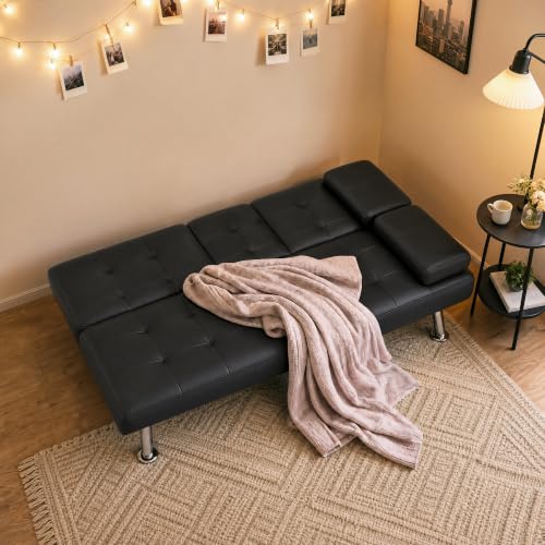Flamaker Faux Leather Futon Sofa