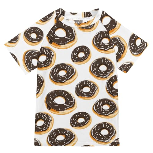 Cute Cartoon Sweets Donuts White Kids Bathing Suits Girls UV Protection Kids Rash Guard Swim Girls Swimwears Baseball Shirts for Youth Boys 11-12Y