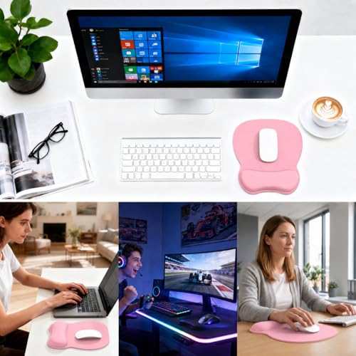 Image of EooCoo Ergonomic Mouse Pad with Wrist Support, Mousepad with Memory Foam Wrist Rest and Non-Slip Base for Computer, Cafe, Home & Office, 9.64 x 8.26 in Office Desk Accessories