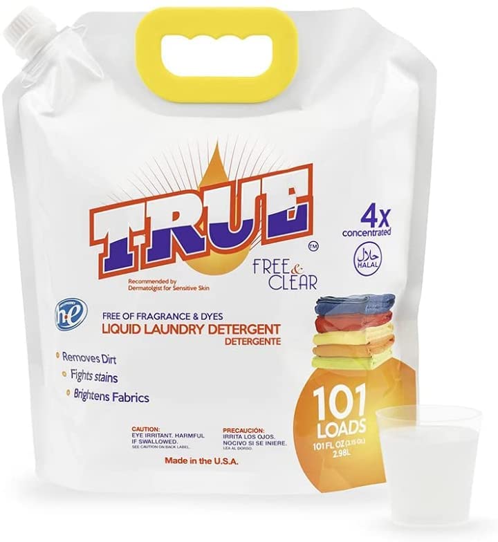 True Detergent - Free & Clear Laundry Detergent - Clear Liquid Laundry Detergent Free of Fragrances & Dyes - 101 Fluid Ounces (101 Loads) - 4X