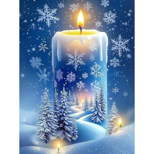Lxmsja Diamond Painting Noël Adulte, Diamond Painting Bougie d'hiver, Broderie Diamant Kit Complet, DIY Peinture Diamant Strass Point de Croix Cristal...