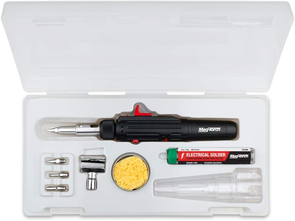 MT790K Butane Torch | Detail Pen Kit | 7 Tips + Solder + Case | Mini Soldering Torch for Jewelry Repair, Wire Heat Shrinking & Electrical Work | Refillable Butane Pen Torch