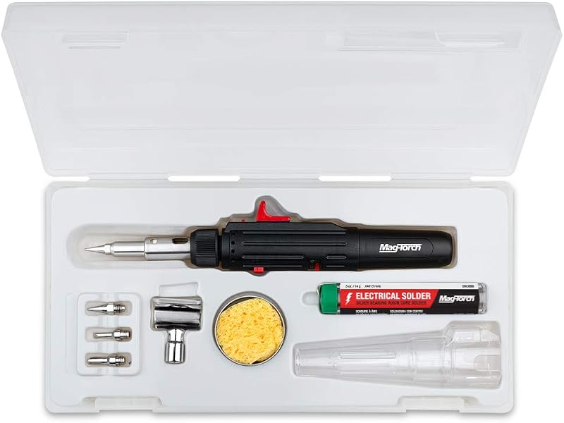 MT790K Butane Torch | Detail Pen Kit | 7 Tips + Solder + Case | Mini Soldering Torch for Jewelry Repair, Wire Heat Shrinking & Electrical Work | Refillable Butane Pen Torch