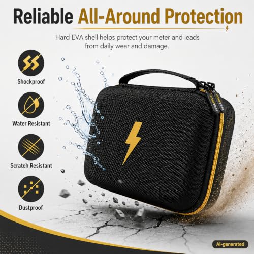 Image of Comecase Hard Case for Fluke 87V /88V /15B+ /17B+ and More Digital Multimeter | Hard Shell with Mesh Pocket & Elastic Strap, Stores Meter and Leads for Jobsite, Workshop and Travel, Black, Case Only