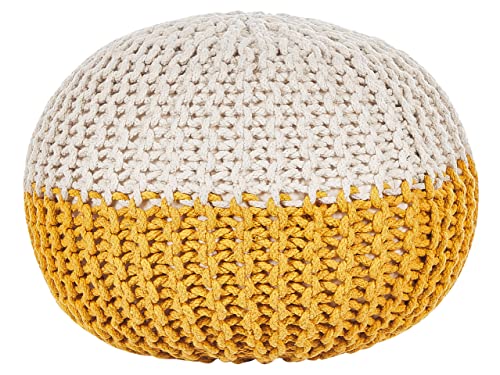 Beliani Puf otomana Amarillo y Beige Tejido