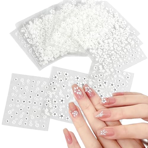 LAJUP 30Pcs Primavera Flor Mariposa Pegatinas Para Uñas Hojas Autoadesiva Nail Art Stickers Decoración(Blanco)