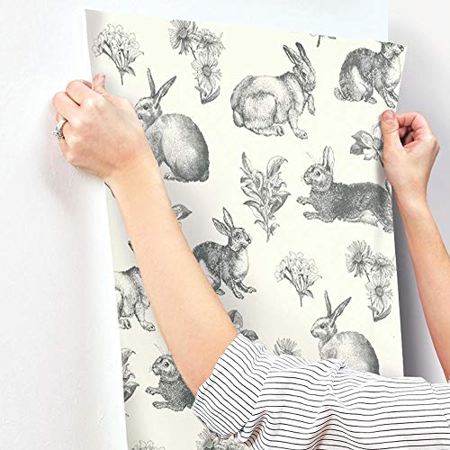York Wallcoverings Bunny Toile Spray And Stick Removable Wallpaper, Black / White #TOP5