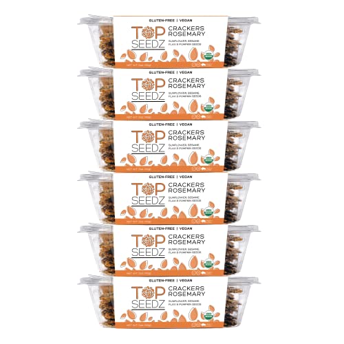 Top Seedz Certified Organic Gluten Free Rosemary Seed Crackers | 6-Pack | 5 Ounces | Healthy Vegan Crackers with Plant Based Protein | Made of Sunflower, Flax, Sesame and Pumpkin Seed
