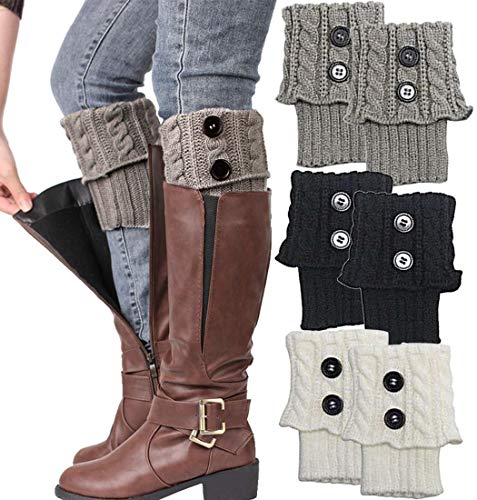 Winter Cable Knit Leg Warmers, Short Women Crochet Boot, Black, Size Normal