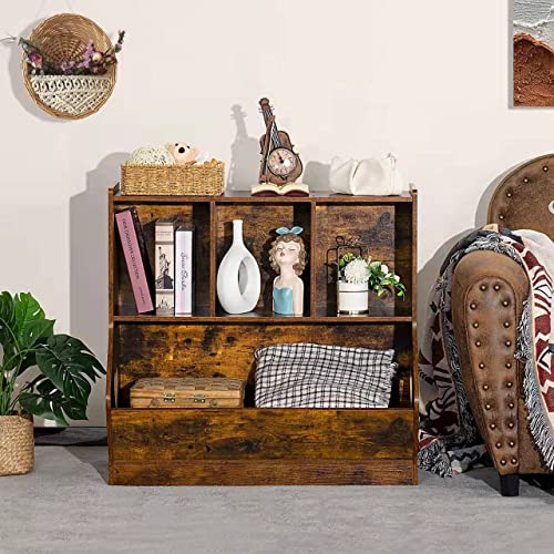 Lerliuo Kids Toy Storage Organizer, Children Small Bookcase And Bookshelf, Toddler 4 Cubby Toy Storage Cabinet, Toy Shelf For Playroom, Bedroom, Living Room, Nursery, School 29.53'' H (Brown) #TOP6