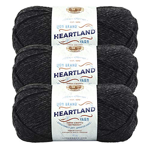 Image of Lion Brand Yarn Heartland Yarn, Worsted-Weight Yarn for Knitting, Crocheting, and Crafting, 3 Pack, Black Canyon