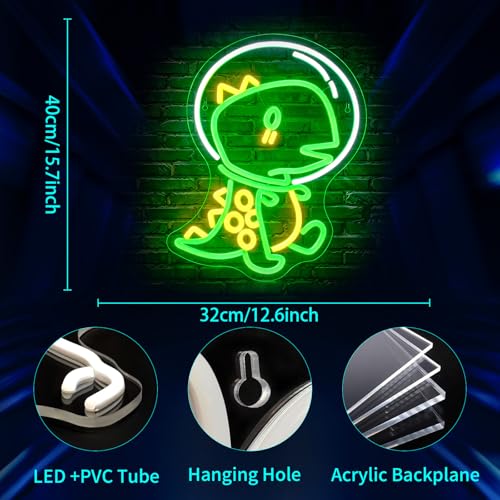 Image of Neon Sign - JGHTURIE Dinosaur Neon Signs for Wall Decor, Dinosaur Green Light up LED Sign for Room Decor, Bedroom, Bar, Man Cave, USB Powered