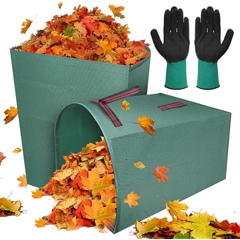 2 Packs Reusable Leaf Bags with Gloves, 53 Gallons Pletpet Yard Waste Bags Reusable Green Lawn and Leaf Bag Large Yard Dustpan-Type Garden Bag for Collecting Leaves, Fallen leaves and Camping Waste Cover