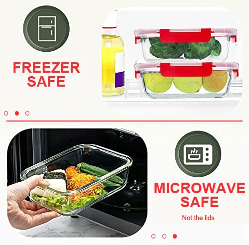 KOMUEE 30 Pieces Glass Food Storage Containers Set, Meal Prep Containers Set with Snap Locking Lids, Airtight Glass Lunch Containers, Microwave, Oven, Freezer & Dishwasher, Red