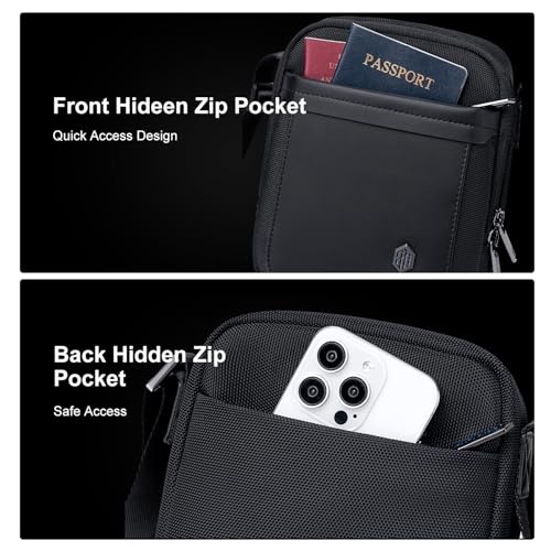Image of Arctic Hunter Small Sling Bag for Men 2L Compact Side Bag for Mobile Lightweight Multi-pocket Passport Bag for Men Mini Cash Bag Padded Shoulder Bag for Casual Office Daily, Black