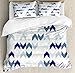 Ambesonne Navy Duvet Cover Set, Abstract Ikat Chevron with Hazy Zigzag Folk Traditional Image, Decorative 3 Piece Bedding Set with 2 Pillow Shams, Queen Size, Blue Purple