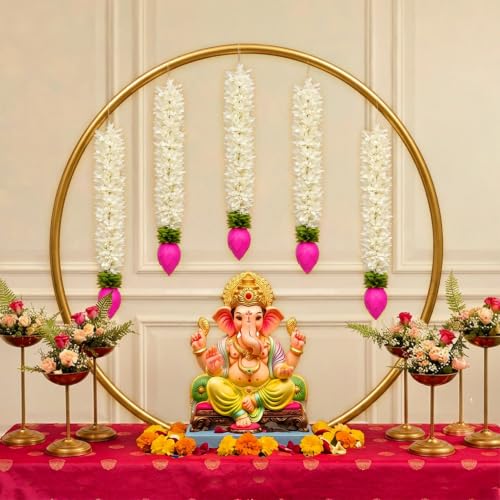 Image of SpecialYou Ganpati Decoration Setup for Home with Lotus Hanging- Pack of 5 Ganesh Decorations Pooja Room Decorations Items, Artificial Flowers for Decor Hanging, Ganpati Decoration Backdrop