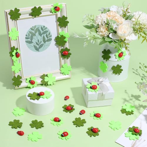 Mariquitas de madera mini y tréboles de fieltro coloridos autoadhesivos 3D 5