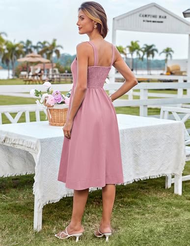 Image of GRACE KARIN Women's Summer Dress 2025 Casual Square Neck Flattering A-Line Button Down Midi Tank Sundress with Pockets