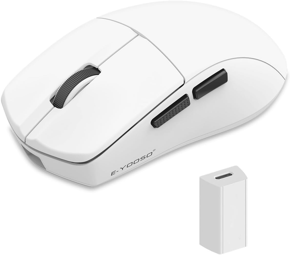 E-YOOSO Wireless Bluetooth Mouse, Rechargeable Mouse, 26000 DPI Gaming Mouse Wired, Superlight Ergonomic, Software Supported, Redefinable Macro Buttons Work Mouse for Laptop and PC/Mac - White