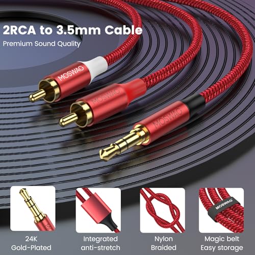 Image of MOSWAG RCA to AUX Cable 1 /8 to RCA Stereo Cable Headphone Jack to RCA | Gold Plated Nylon Braided Dual Shielded Y Splitter for Connecting Smartphone MP3 Tablet to Home Theater Speaker Amplifier TV